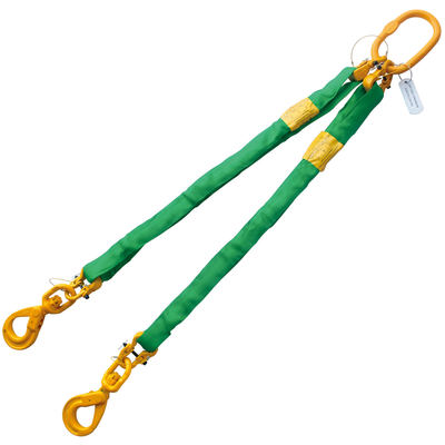 Green 14' Round Bridle Sling with Swivel Hook 2 Leg