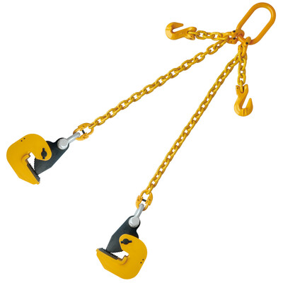 1T Horizontal Plate Clamp with 1/4"X6' Chain Sling Double Leg