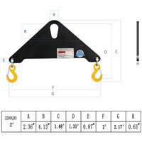 1T x 2FT Triangle Steel Lifting Beam w/Shackle and Sling Hook