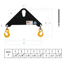 3T x 2FT Triangle Steel Lifting Beam w/Shackle and Sling Hook