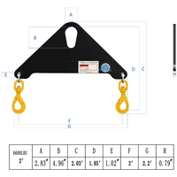 3T x 2FT Triangle Steel Lifting Beam w/Shackle and Swivel Hook